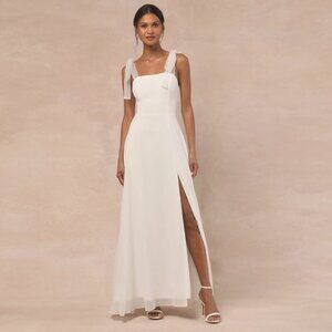 NWT LULU'S Radiant Romance White Tie-Strap Maxi Dress Size Large